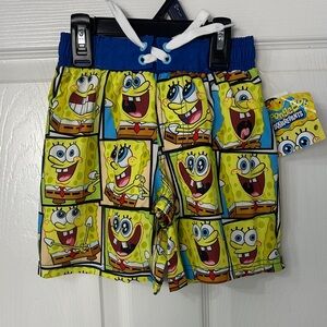 SpongeBob SquarePants Kids Cartoon Swim Shorts - Blue and Yellow